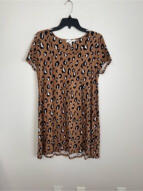 Pink Rose Brown Leopard Print Mini Dress